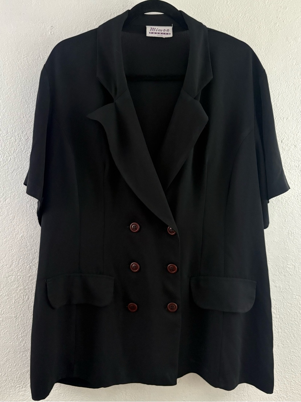Mimoa black short-sleeve double-breasted blazer classic notch lapels size 2XL